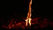 Stick burning on a pile of embers