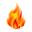 Fire, bright flame on light background