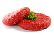 Photo: Raw beef and vegetables on white background Raw beef and vegetables on white background