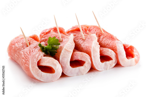 Photo: Fresh raw pork on white background Fresh raw pork on white background