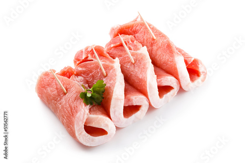 Photo: Fresh raw pork on white background Fresh raw pork on white background