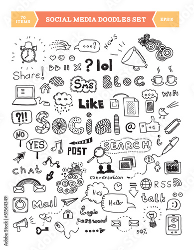 Vector: Social media doodle elements set Social media doodle elements set