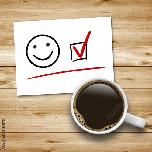 Photo: Kaffeetasse mit Smiley und Checkbox Kaffeetasse mit Smiley und Checkbox