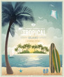 Vintage seaside view poster. Vector background.