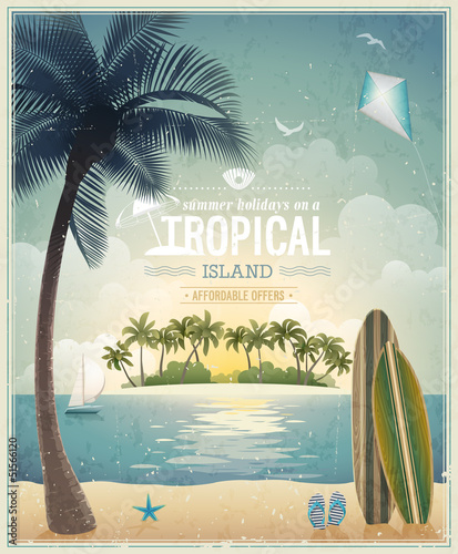 Vector: Vintage seaside view poster. Vector background. Vintage seaside view poster. Vector background.