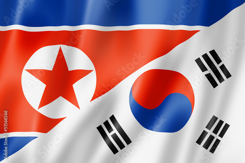 Illustration: North Korea and South Korea flag North Korea and South Korea flag