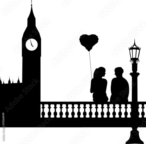  Couple in love in front of Big Ben in London silhouette