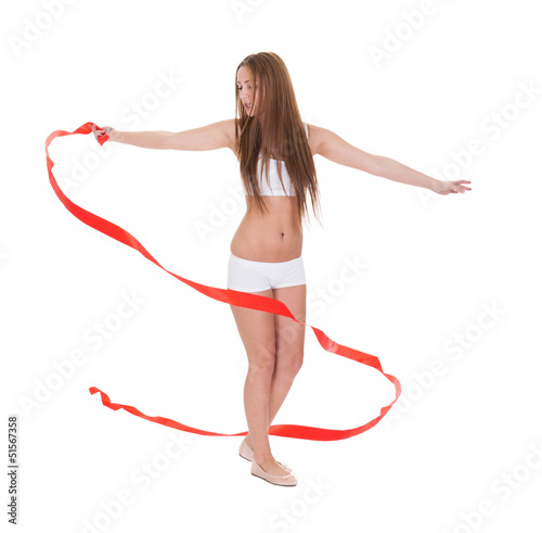 Photo: Young Woman With Red Ribbon Young Woman With Red Ribbon