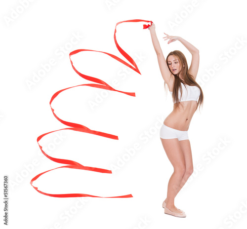 Photo: Young Woman With Red Ribbon Young Woman With Red Ribbon