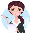 Vektor: Young business woman with pen isolated on white Young business woman with pen isolated on white
