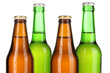 Coloured glass beer bottles isolated on white