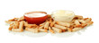 Crackers  and sauces, isolated on white
