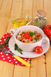 Delicious rice with vegetables and herbs in pot