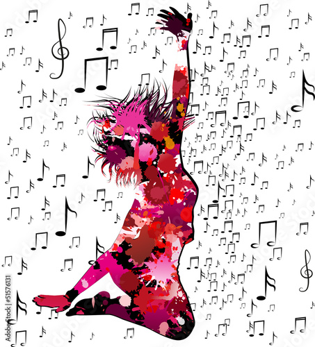 Vector: jumping silhouette with musical background jumping silhouette with musical background