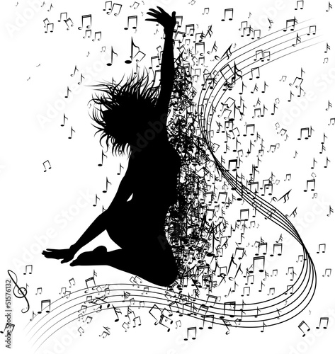 Vector: lustration of jumping silhouette with musical background lustration of jumping silhouette with musical background