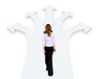 Business woman choosing different ways