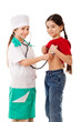 Little girl as doctor are listening a girl