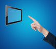 Illustration: Hand pushing tablet on a touch screen Hand pushing tablet on a touch screen