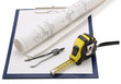 Compass , plan and tape measure at form
