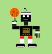Cartoon Robot Playing Basketball