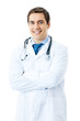 Portrait of happy smiling doctor, isolated on white