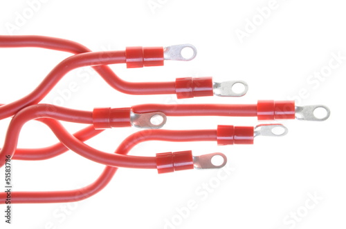 Photo: Electrical wires with terminal isolated on white background Electrical wires with terminal isolated on white background