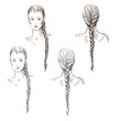 Girl with a braid, hand-drawn,  vector EPS 10
