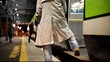 Passengers enter intercity train at Athenry station at night
