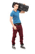 Full length portrait of a cool guy with a radio