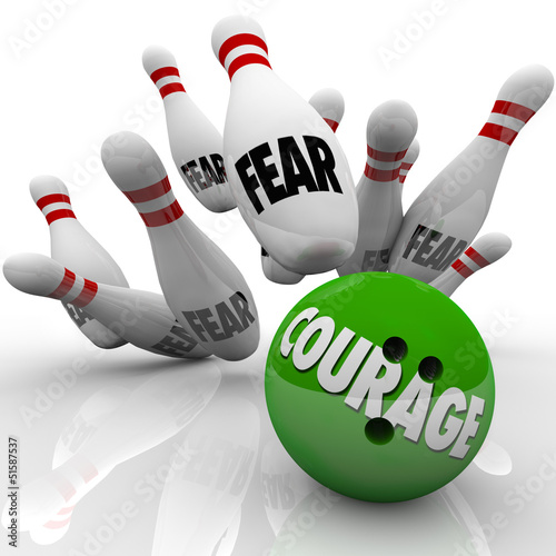 Illustration: Courage Vs. Fear Bowling Ball Strike Pins Bravery Courage Vs. Fear Bowling Ball Strike Pins Bravery