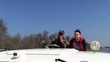 Video: Men driving the boat, closeup Men driving the boat, closeup