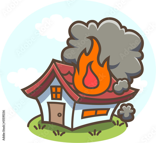 Illustration: 火事!燃える家 モノクロ 火事!燃える家 モノクロ