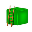 Green cube and wooden ladder