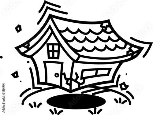 Illustration: 地震!揺れる家 モノクロ 地震!揺れる家 モノクロ