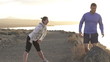 Couple stretching before jogging, super slow motion, shot at 240