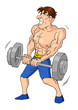 Caricature of a muscular male figure doing weightlifting