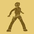 Vettoriale: A cowboy ready for a duel in carved style illustration A cowboy ready for a duel in carved style illustration