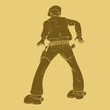Vector: A cowboy ready for a duel in carved style illustration A cowboy ready for a duel in carved style illustration