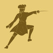 Vettoriale: 17th century swordsman in carved style illustration 17th century swordsman in carved style illustration