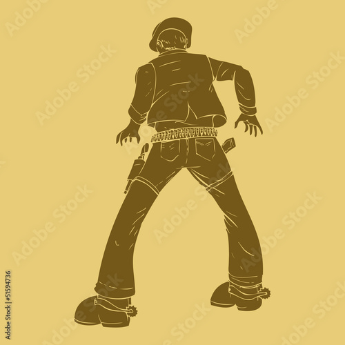 Vector: A cowboy ready for a duel in carved style illustration A cowboy ready for a duel in carved style illustration