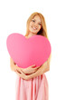 happy girl with big pink heart