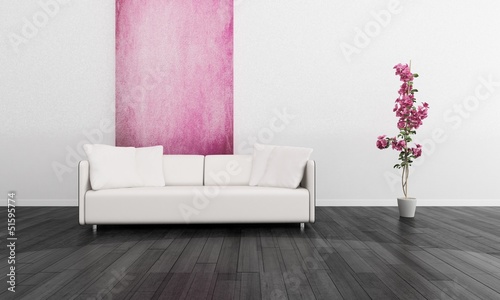 Illustration: Modern White Couch against Pink Wall Modern White Couch against Pink Wall