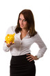 Businessfrau mit einem Sparschwein