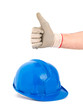 Safety helmet and hand expressing positivity with ok symbol