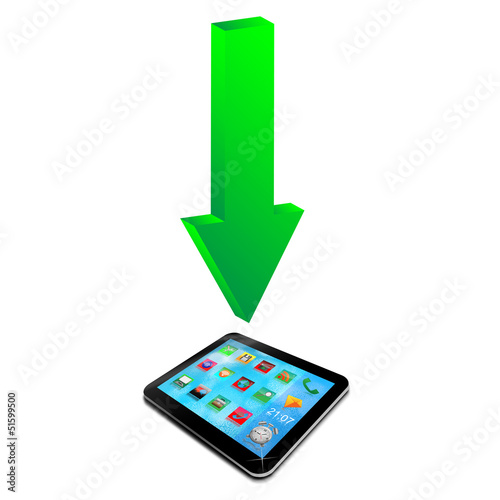 Illustration: green arrow and a tablet 20.04.13 green arrow and a tablet 20.04.13
