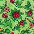 Hand drawn Roses flowers -ornate seamless pattern
