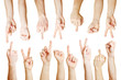 Photo: Viele Hände zeigen verschiedene Symbole Viele Hände zeigen verschiedene Symbole