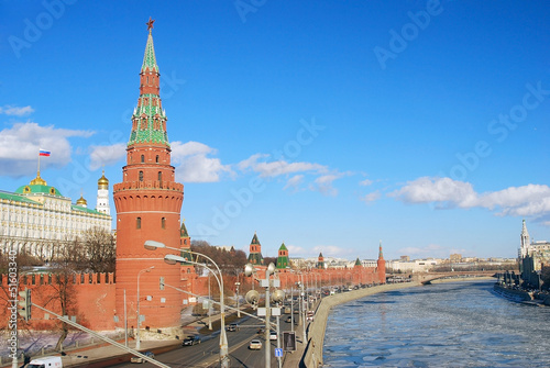Photo: Moscow Kremlin winter panorama. Moscow river embankment. Moscow Kremlin winter panorama. Moscow river embankment.