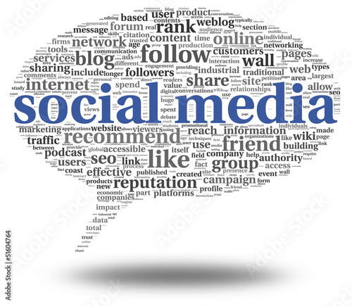 Illustration: Social media conept in word tag cloud Social media conept in word tag cloud