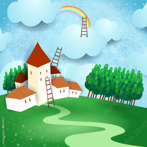 Vector: Fantasy landscape with country Fantasy landscape with country